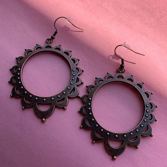 Round Brass Earrings - Picture 3 of 6
